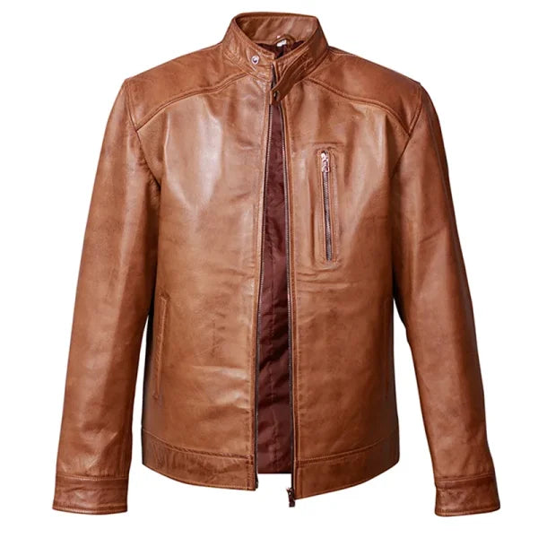 Ionic Brown Biker Genuine Leather Jacket