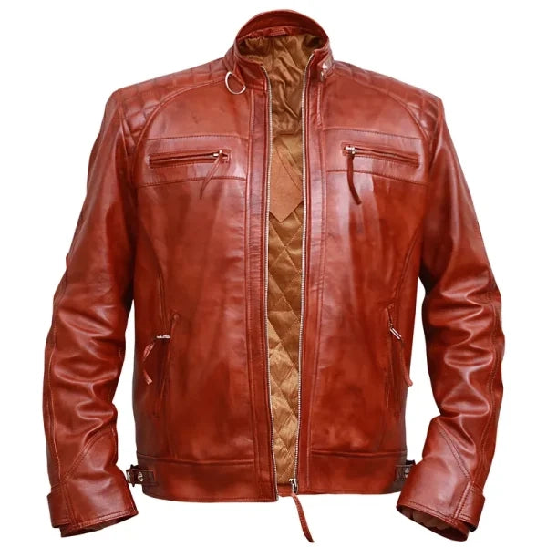 Classic Diamond Vintage Brown Biker Leather Jacket