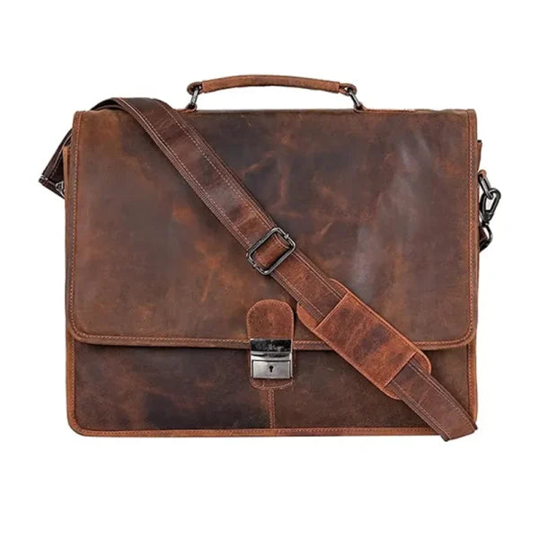 Men’s Vintage Briefcase Style Leather Messenger Bag