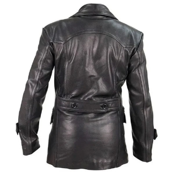 Vintage Style Black Leather Overcoat