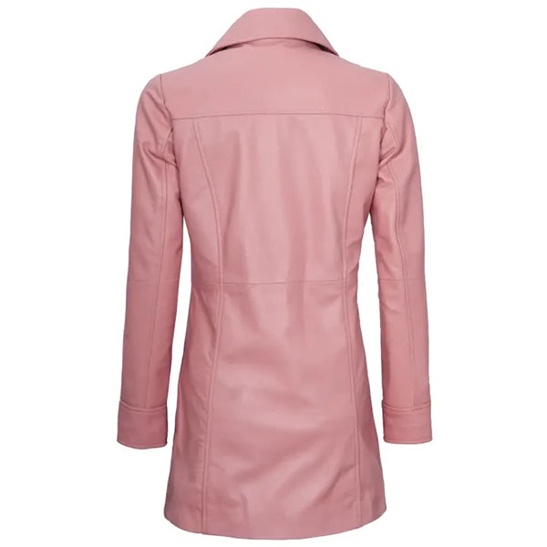 Womens Pink Premium Leather Coat