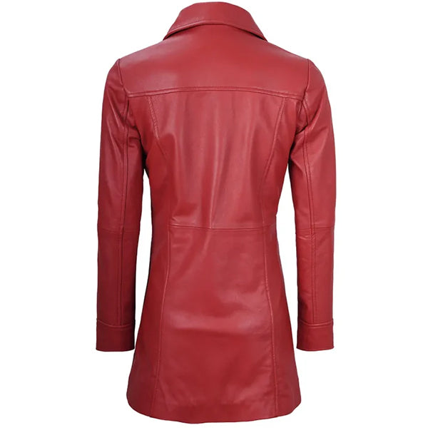 Womens Hot Red Leather Coat