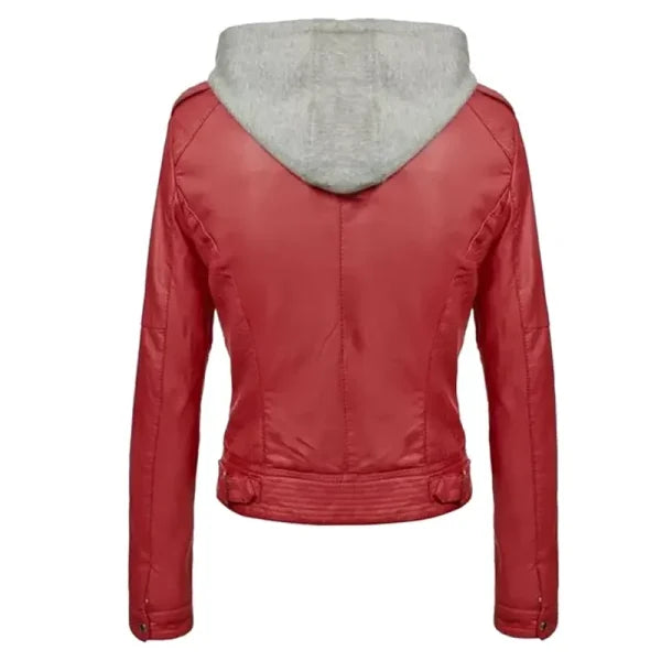 Women’s Slim Fit Hooded Leather Jacket