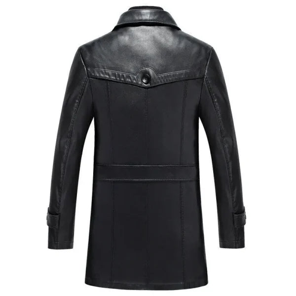 Motorcycle Black Leather Overcoat