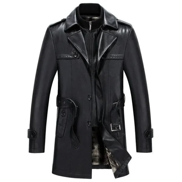 Motorcycle Black Leather Overcoat