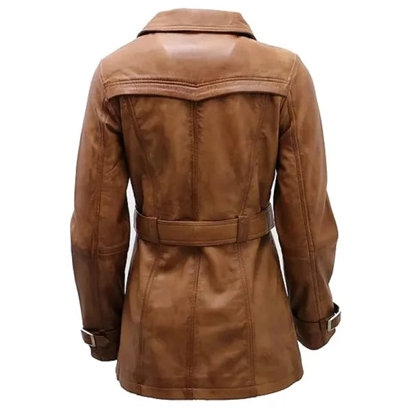 Stylish Tan Leather Overcoat