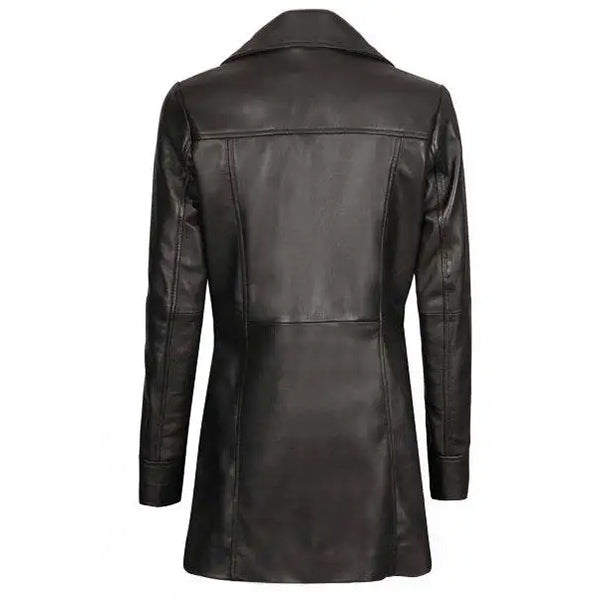 Womens Three Quarter Length Black Leather Coat