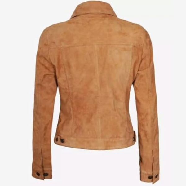 Women Suede Leather Trucker Jacket