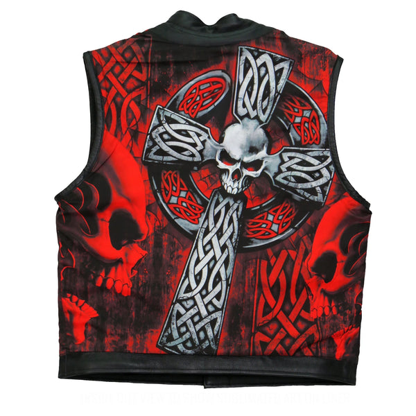 Men's Black 'Celtic Cross' Biker vest