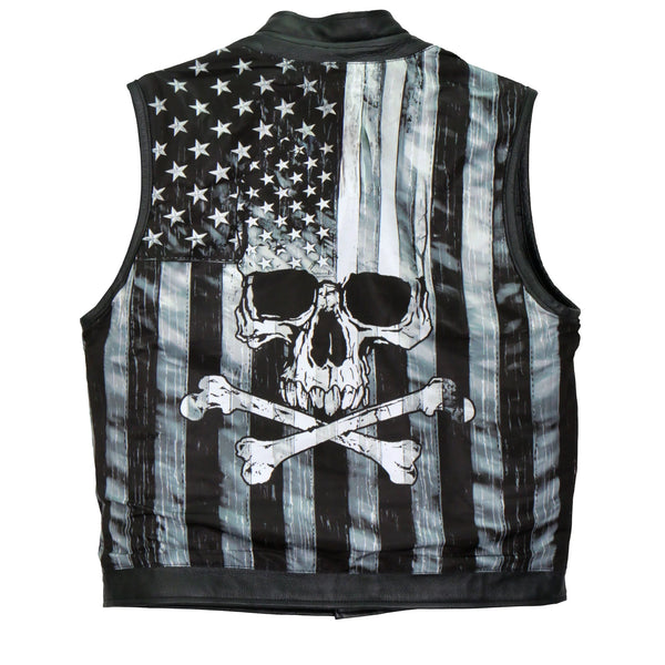 Men’s Black 'Skull Flag' Motorcycle Leather vest