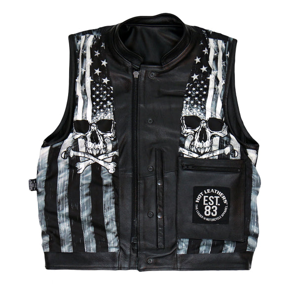 Men’s Black 'Skull Flag' Motorcycle Leather vest