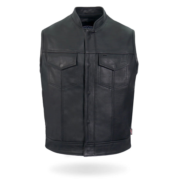 Covered Zipper Premium Club Biker Leather Motorcycle Vest