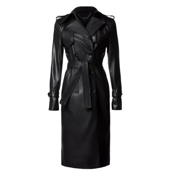 Vegan Black Leather Trench Coat