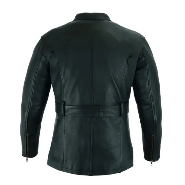 Motorcycle Black Leather Overcoat