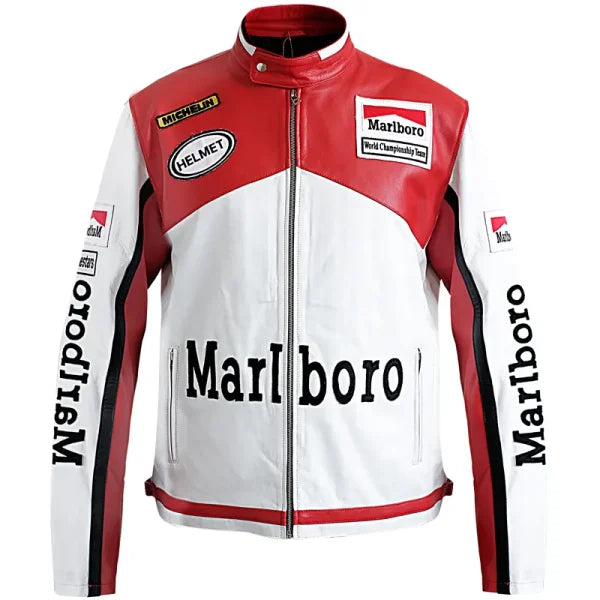 Vintage Marlboro Red and White Racing Leather Jacket