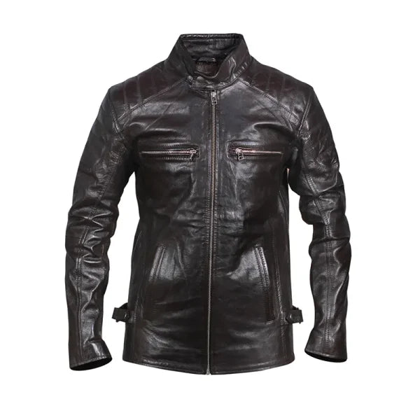 Black Quilted Biker Leather Jacket