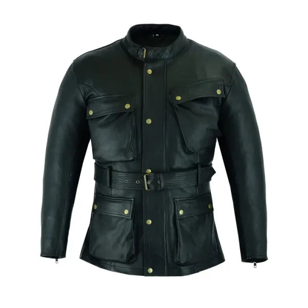 Motorcycle Black Leather Overcoat