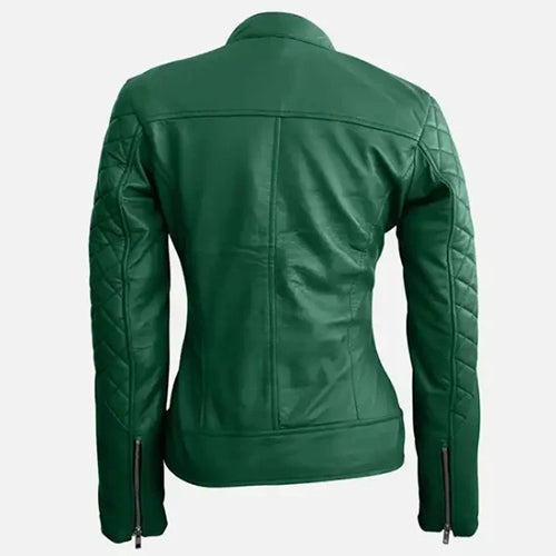 Women Green Quilted Stylish Premium Leather Jacket