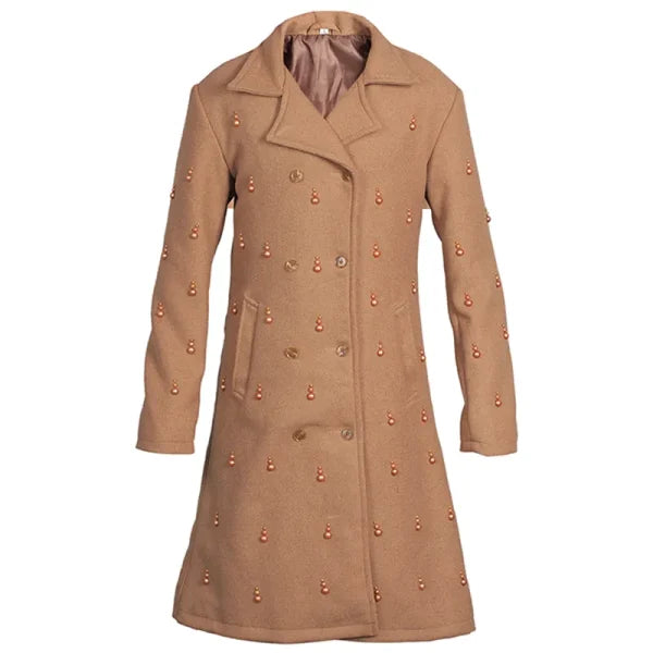 Women’s Brown Embellished Wool Trench Coat