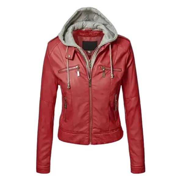 Women’s Slim Fit Hooded Leather Jacket