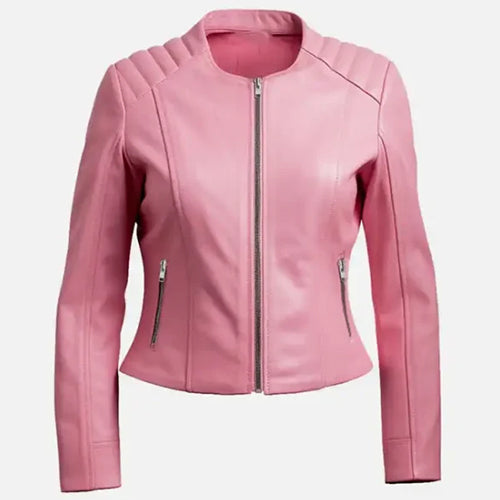 Women’s Pink Biker Leather Jacket