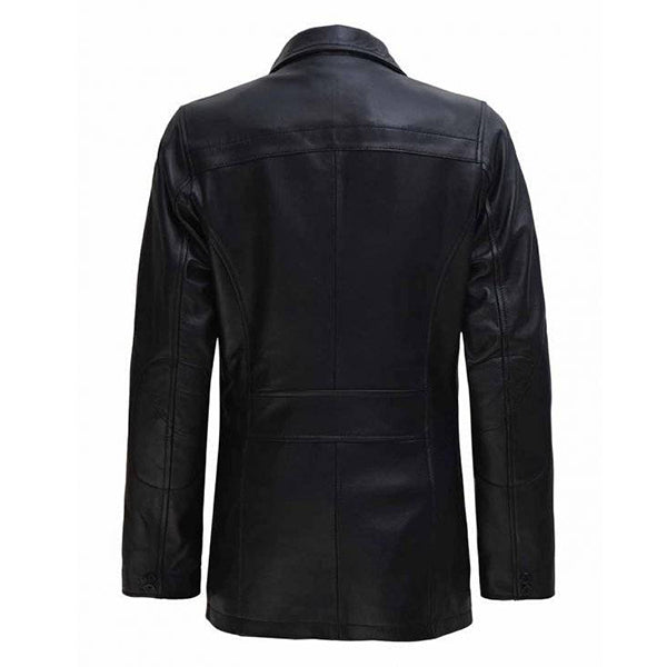 Womens Glossy Black Lambskin Long Coat