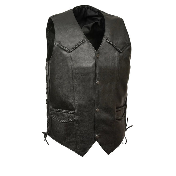 Men’s Braided Motorcycle Biker Leather Vest