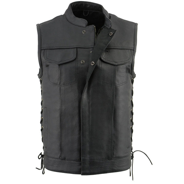 Men's Black Leather Club Style Vest