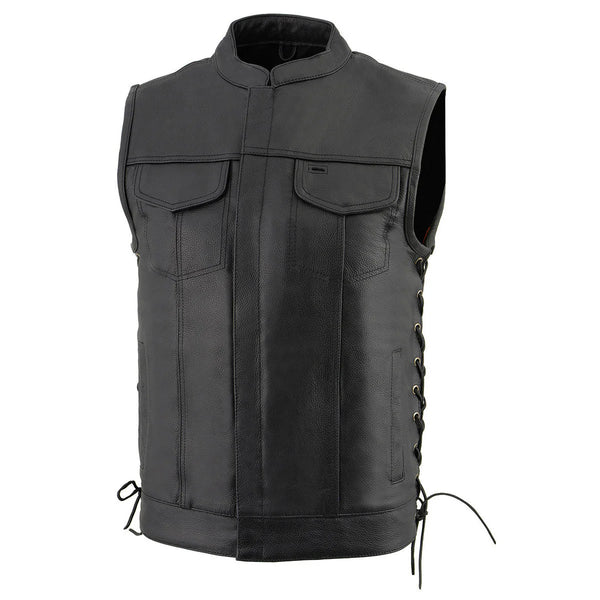 Men's Black Leather Club Style Vest