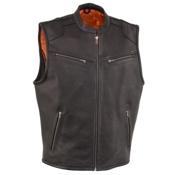 Men's Leather Vest With Front Zipper