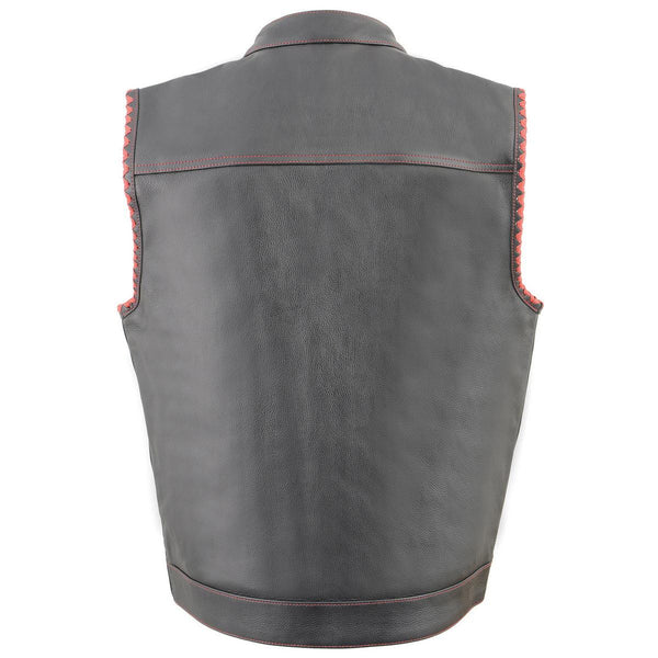 Men's Leather Vest - Old Glory Laced Armholes