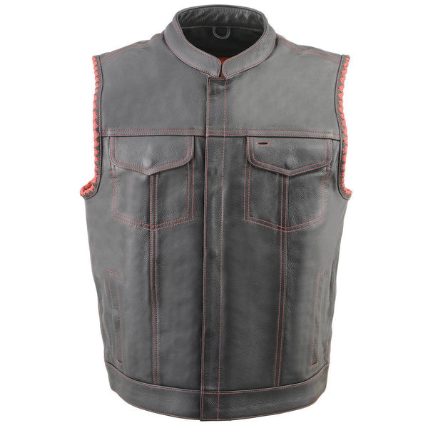 Men's Leather Vest - Old Glory Laced Armholes