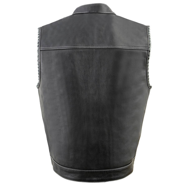 Men's Black Premium Vest w/ Grey Stitching Laced Armholes