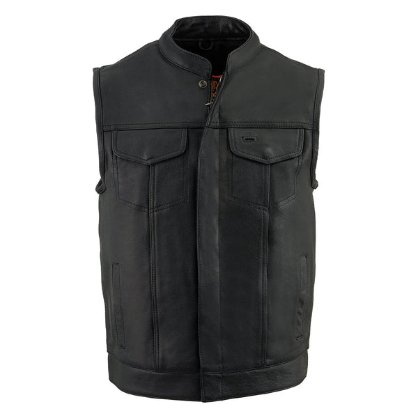 Men's Black Premium Leather Club Style Vest