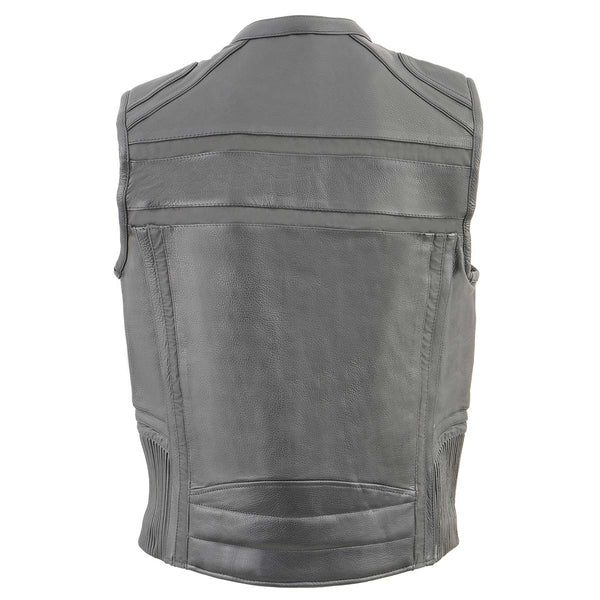 Men's Black Leather Vest Waist Open Neck