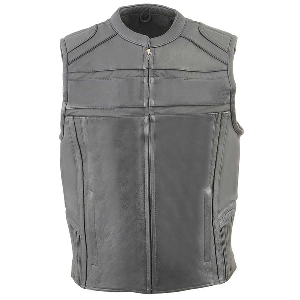 Men's Black Leather Vest Waist Open Neck