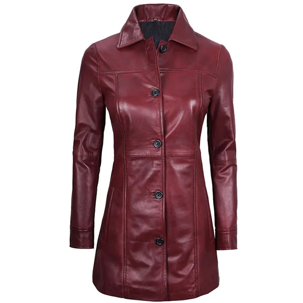 Womens Maroon 3/4 Long Coat