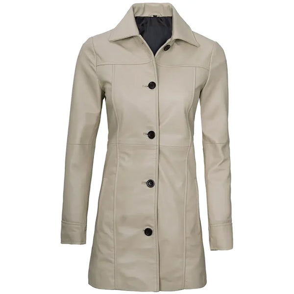 Womens Beige Leather Coat