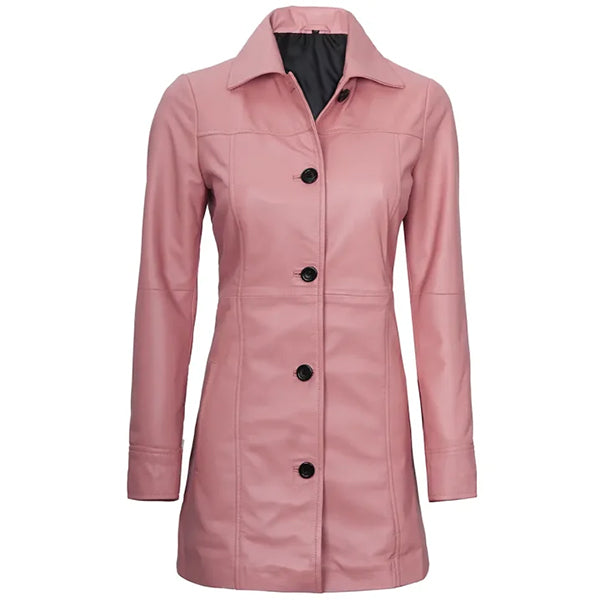 Womens Pink Premium Leather Coat