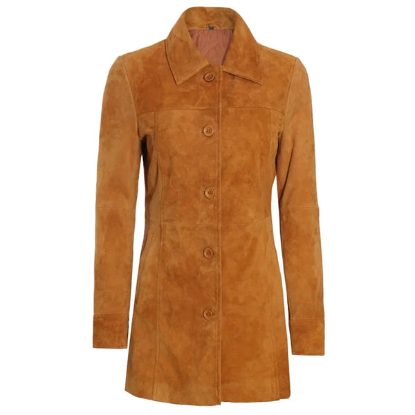 Womens Brown Suede 3/4 Long Coat