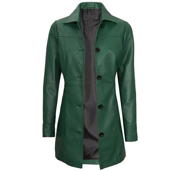 Womens Green Leather Coat