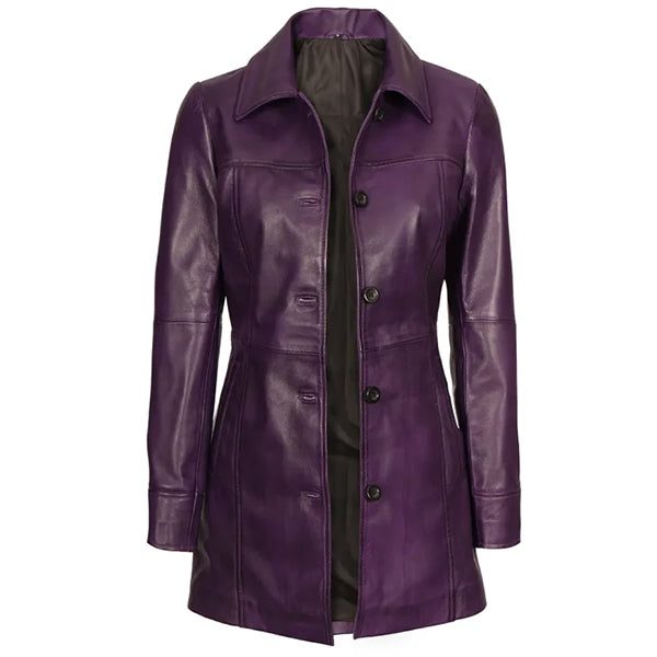 Womens Long Purple W/ Black Hardware Coat