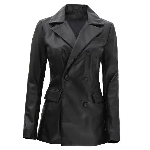 Womens Black Double Breasted 3/4 Long Coat