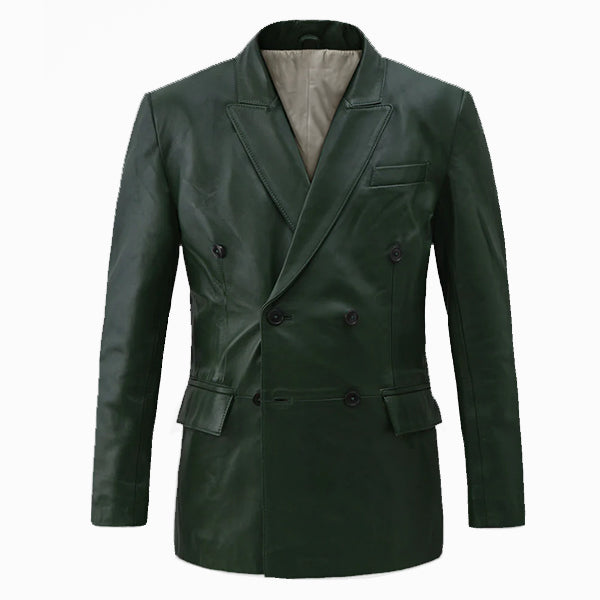 Olive Green Leather Blazer