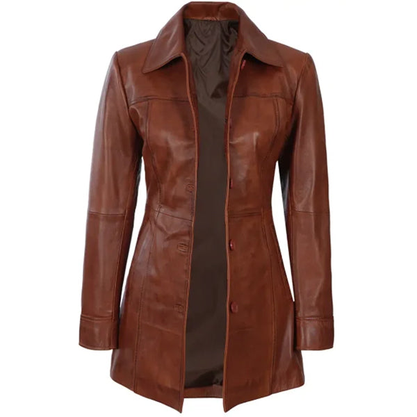 Womens 3/4 Length Leather Coat | Crafted for Cool-Weather