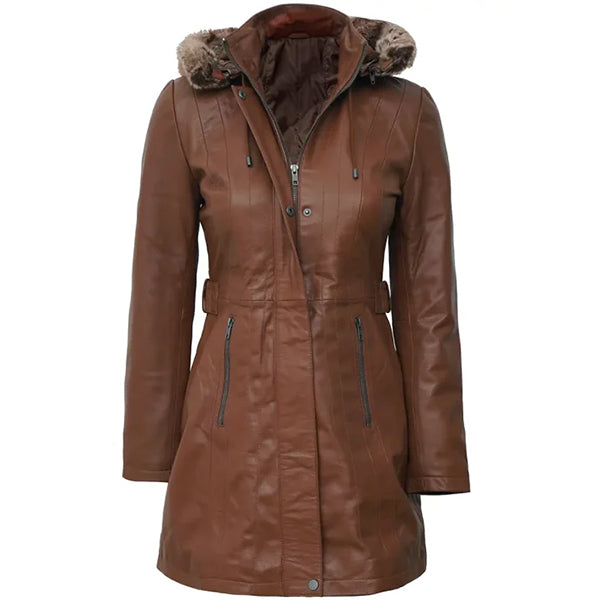 Womens Long Brown W/ Fur Coat