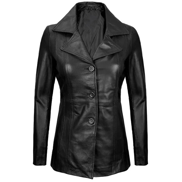 Womens Premium Glossy Black Long Coat