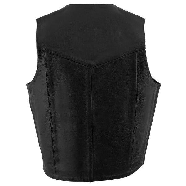 Men's Black Leather Classic V-Neck Vest