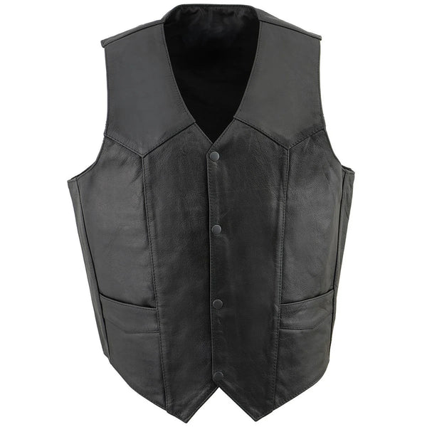 Men's Black Leather Classic V-Neck