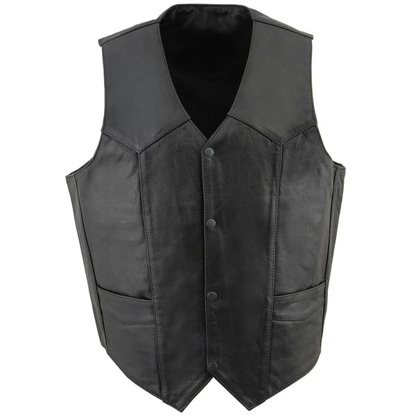 Men's Black Leather Classic V-Neck Vest